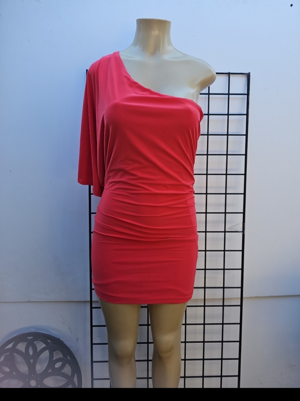 Asymmetric One-Shoulder Mini Dress in Coral Pink